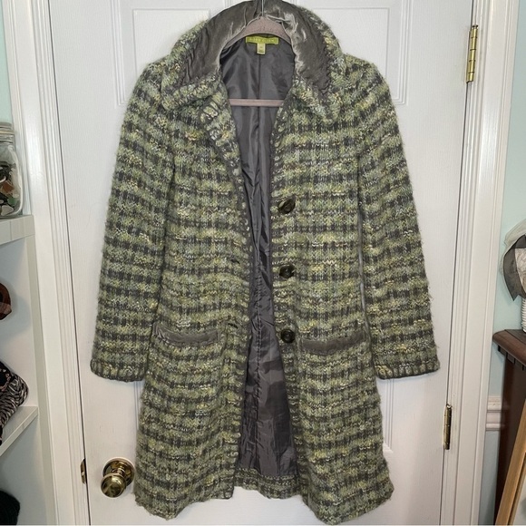 Sigrid Olsen Vintage Wool Blend Green Plaid Pea Coat Extra small - Picture 4 of 7